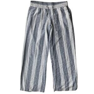 Old Navy Women Casual Pants size S Linen Rayon Elastic Waist Stripes Blue White